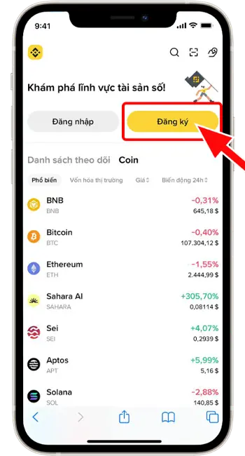 Bước 3: Tải app thành công → điền đầy đủ thông tin đăng ký theo hướng dẫn của Binance.